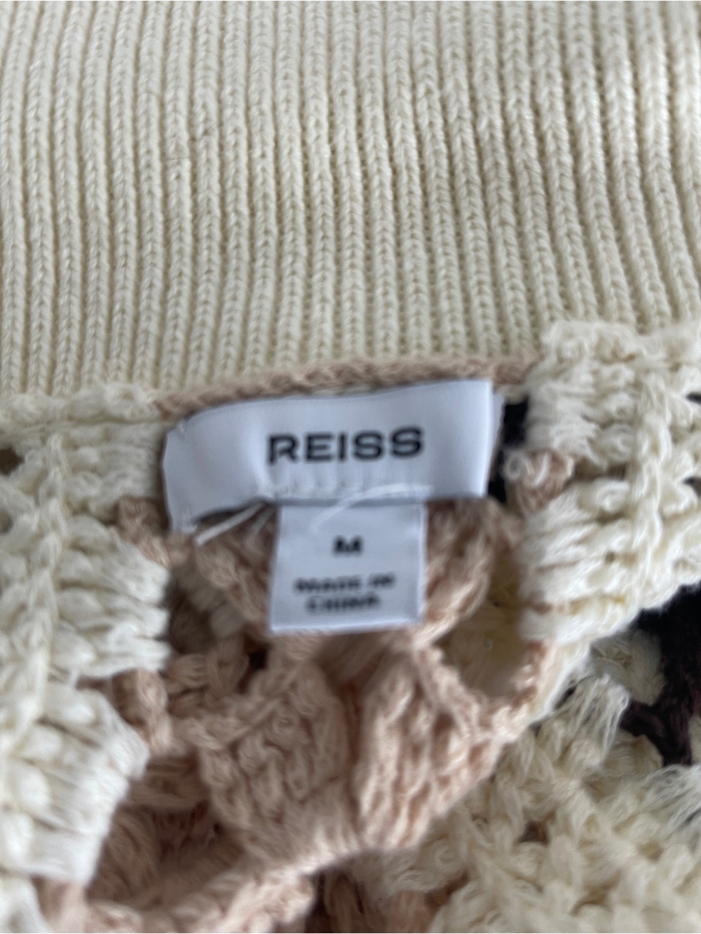 Reiss Cream and Brown Crochet-Panel Short Sleeve Cardigan medium - Picture 4 of 7